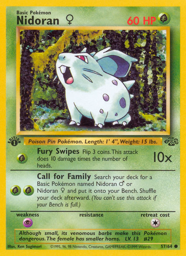 Nidoran ♀ (1st Edition) Pokemon card (57/64, Jungle)