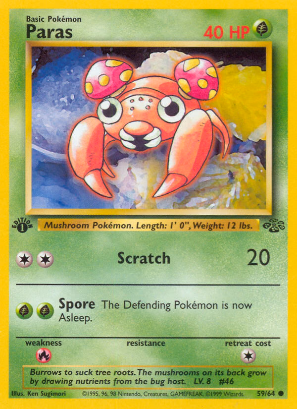 Paras (Unlimited) Pokemon card (59/64, Jungle)