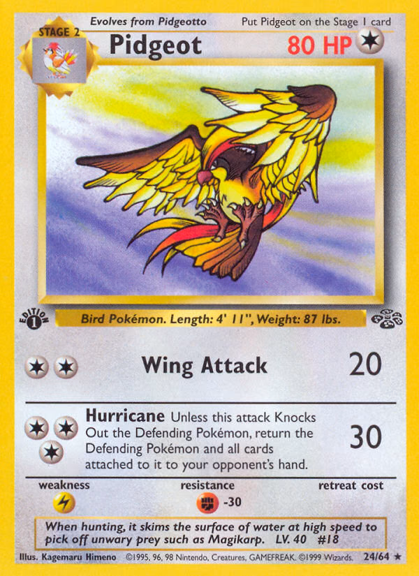 Pidgeot (Unlimited) Pokemon card (24/64, Jungle)