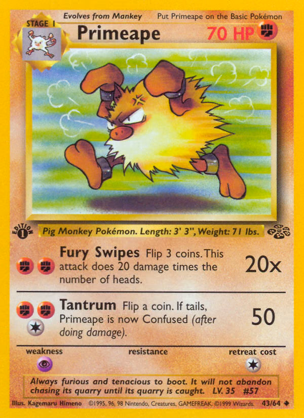 Primeape (1st Edition) Pokemon card (43/64, Jungle)