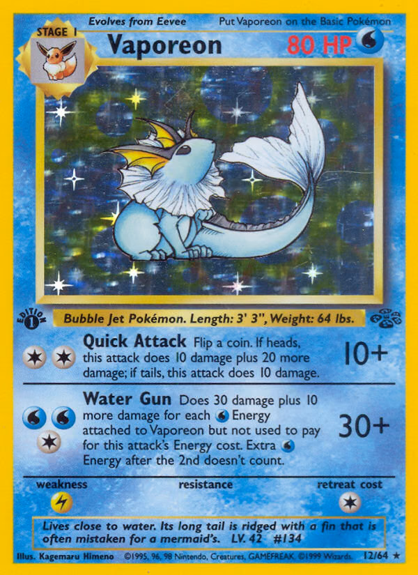 Vaporeon (Unlimited) Pokemon card (12/64, Jungle)