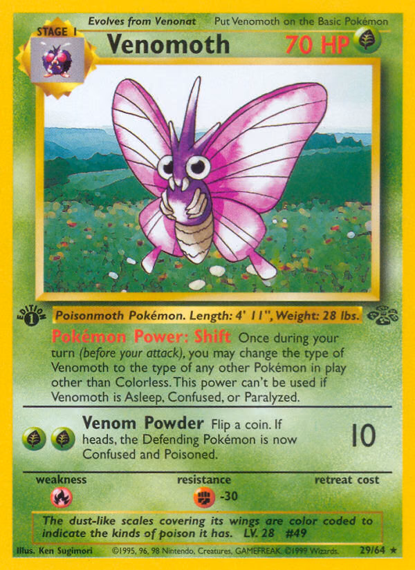 Venomoth (1st Edition) Pokemon card (29/64, Jungle)