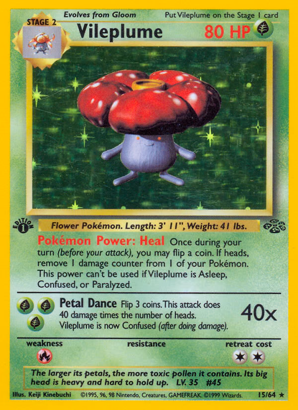 Vileplume (1st Edition) Pokemon card (15/64, Jungle)