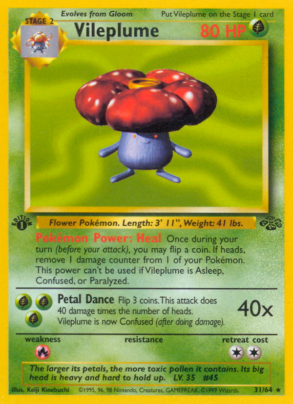 Vileplume (1st Edition) Pokemon card (31/64, Jungle)