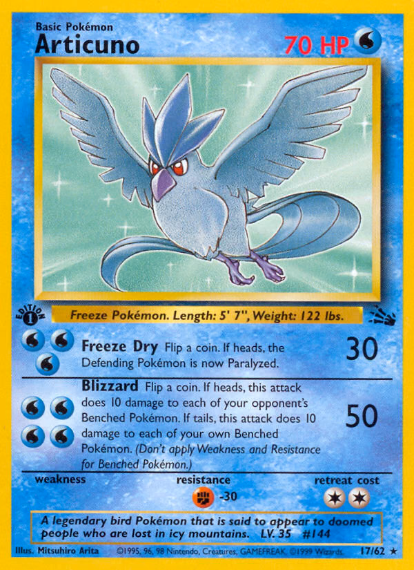 Articuno (1st Edition) Pokemon card (17/62, Fossil)