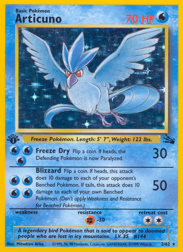 Articuno (1st Edition) Pokemon card (2/62, Fossil)