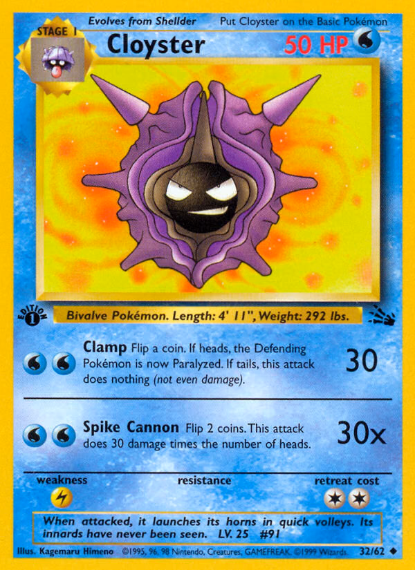 Cloyster (Unlimited) Pokemon card (32/62, Fossil)