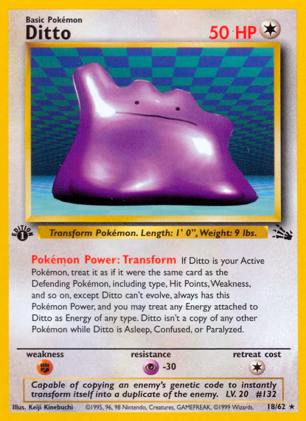 Ditto (Unlimited) Pokemon card (18/62, Fossil)