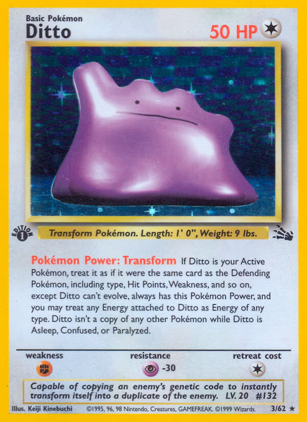 Ditto (1st Edition) Pokemon card (3/62, Fossil)