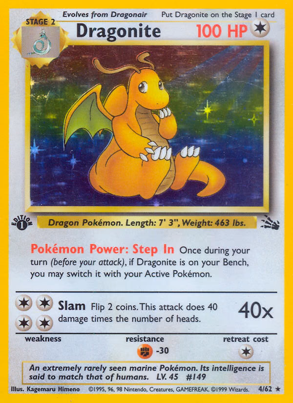 Dragonite (Unlimited) Pokemon card (4/62, Fossil)