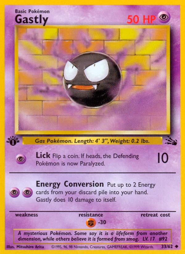 Gastly (1st Edition) Pokemon card (33/62, Fossil)