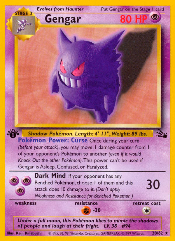Gengar (Unlimited) Pokemon card (20/62, Fossil)