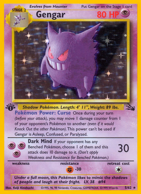 Gengar (Unlimited) Pokemon card (5/62, Fossil)