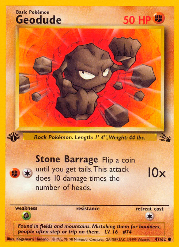Geodude (1st Edition) Pokemon card (47/62, Fossil)