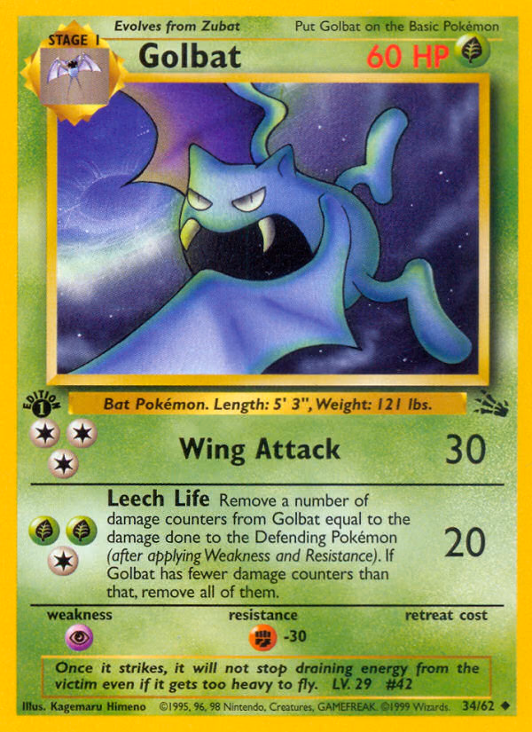 Golbat (1st Edition) Pokemon card (34/62, Fossil)