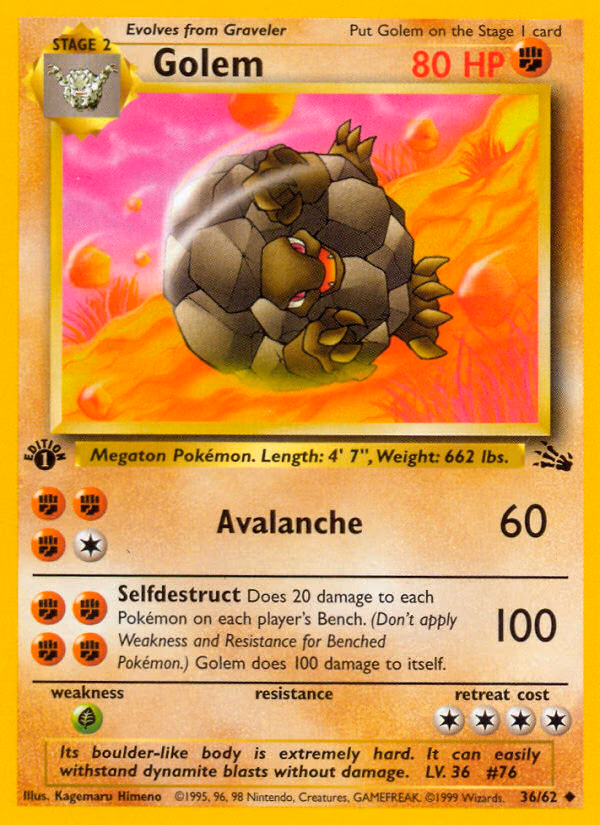 Golem (1st Edition) Pokemon card (36/62, Fossil)