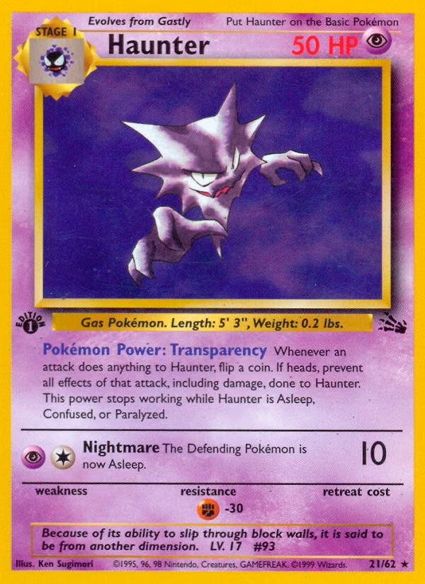 Haunter (Unlimited) Pokemon card (21/62, Fossil)