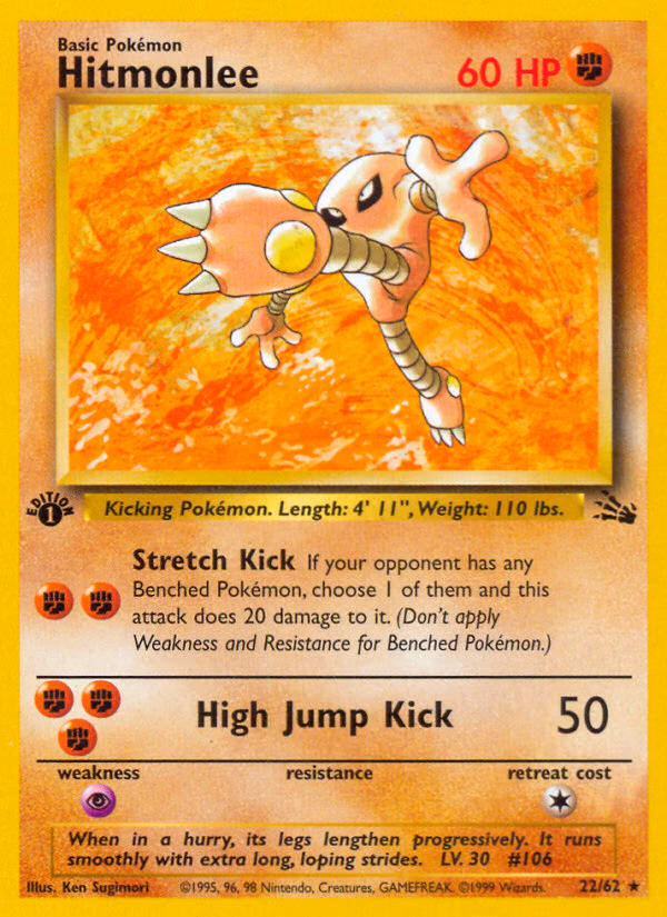 Hitmonlee (1st Edition) Pokemon card (22/62, Fossil)