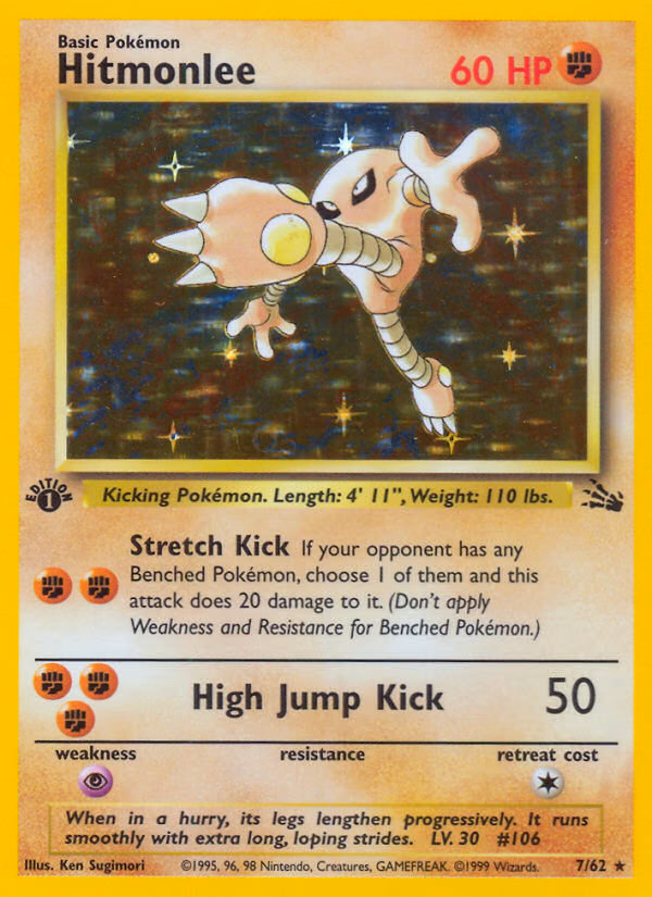 Hitmonlee (1st Edition) Pokemon card (7/62, Fossil)