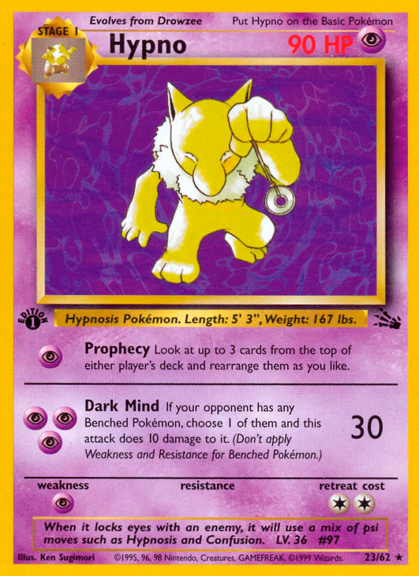 Hypno (Unlimited) Pokemon card (23/62, Fossil)