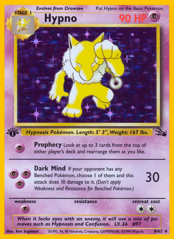 Hypno (1st Edition) Pokemon card (8/62, Fossil)