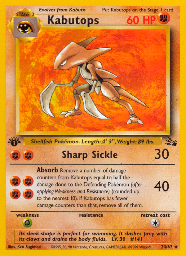Kabutops (1st Edition) Pokemon card (24/62, Fossil)