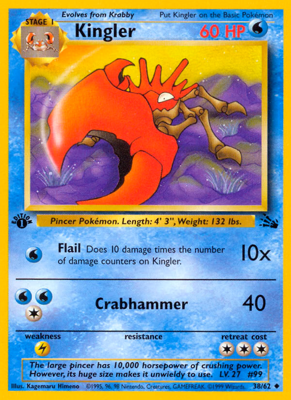 Kingler (1st Edition) Pokemon card (38/62, Fossil)