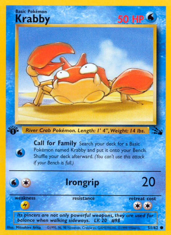 Krabby (Unlimited) Pokemon card (51/62, Fossil)
