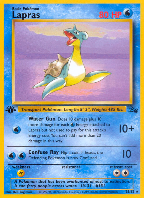 Lapras (1st Edition) Pokemon card (25/62, Fossil)