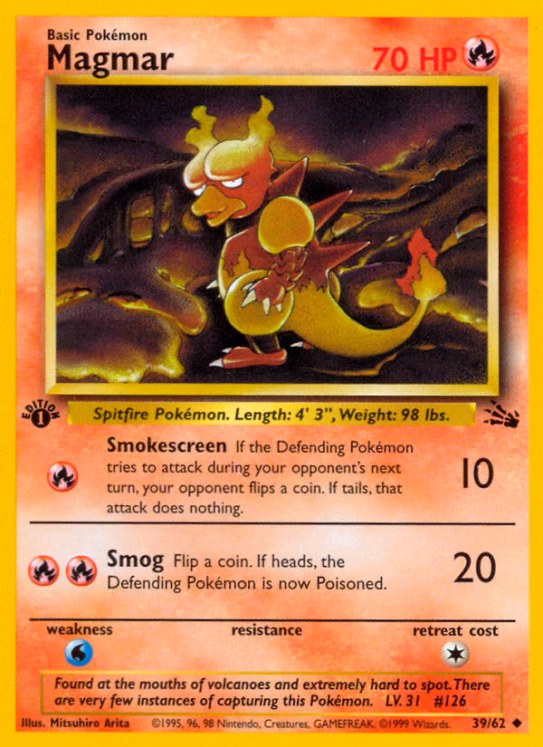 Magmar (Unlimited) Pokemon card (39/62, Fossil)