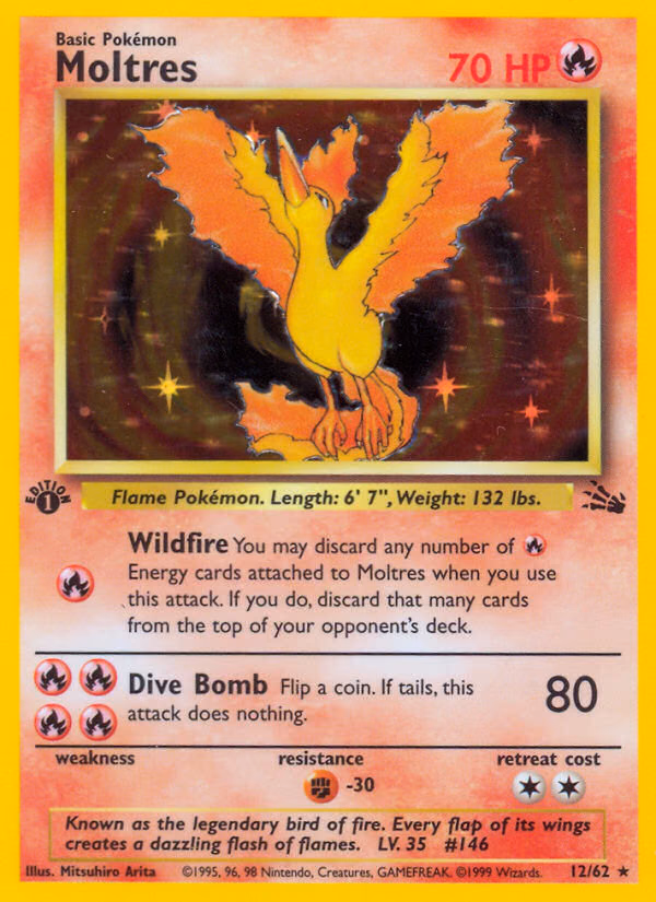 Moltres (1st Edition) Pokemon card (12/62, Fossil)