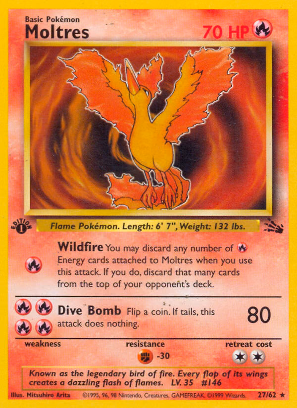Moltres (Unlimited) Pokemon card (27/62, Fossil)