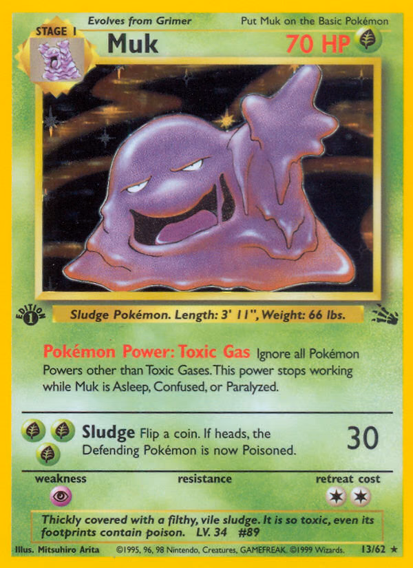 Muk (1st Edition) Pokemon card (13/62, Fossil)