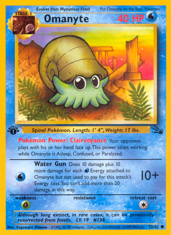 Omanyte (1st Edition) Pokemon card (52/62, Fossil)