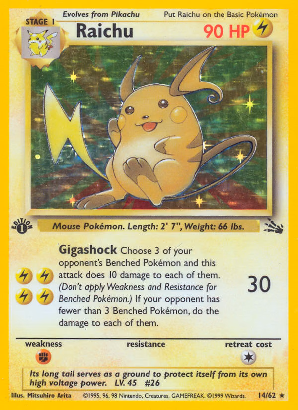 Raichu (Unlimited) Pokemon card (14/62, Fossil)