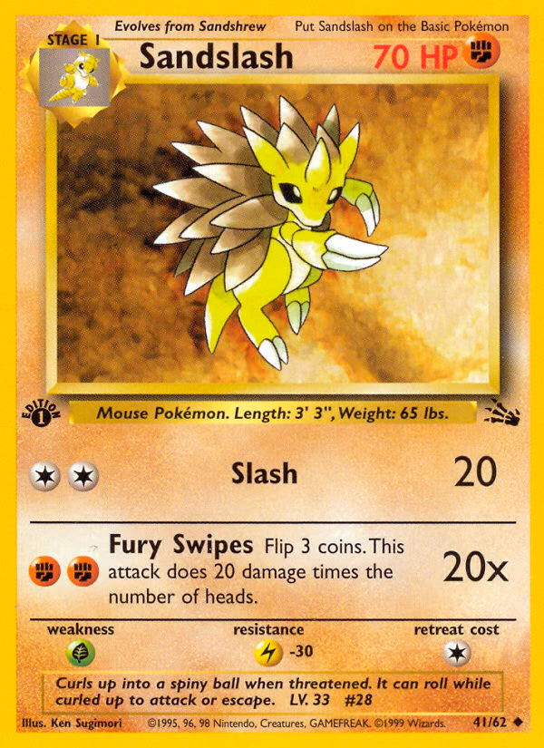 Sandslash (Unlimited) Pokemon card (41/62, Fossil)