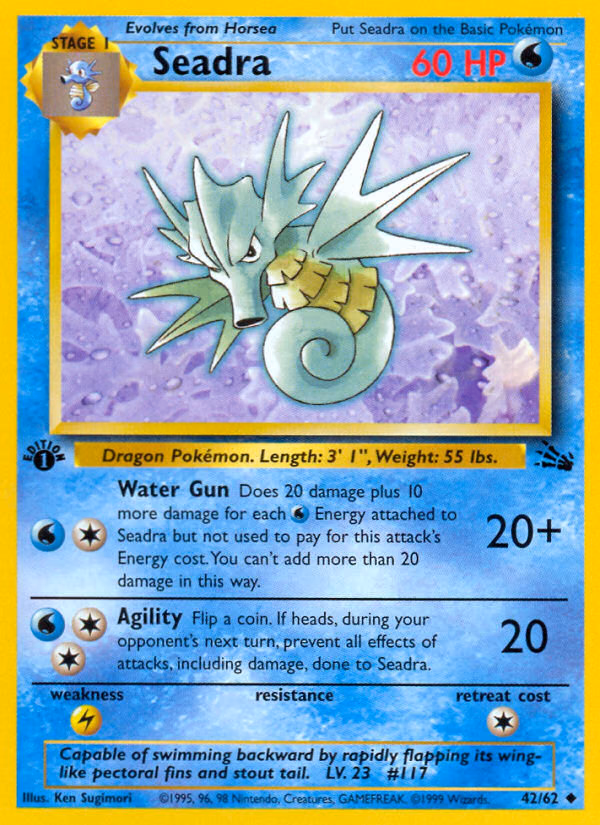 Seadra (1st Edition) Pokemon card (42/62, Fossil)