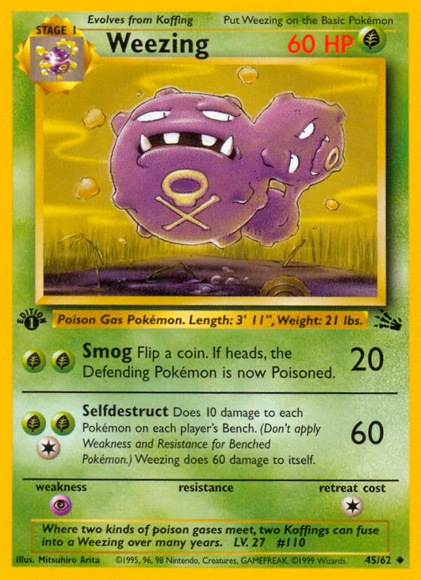 Weezing (Unlimited) Pokemon card (45/62, Fossil)