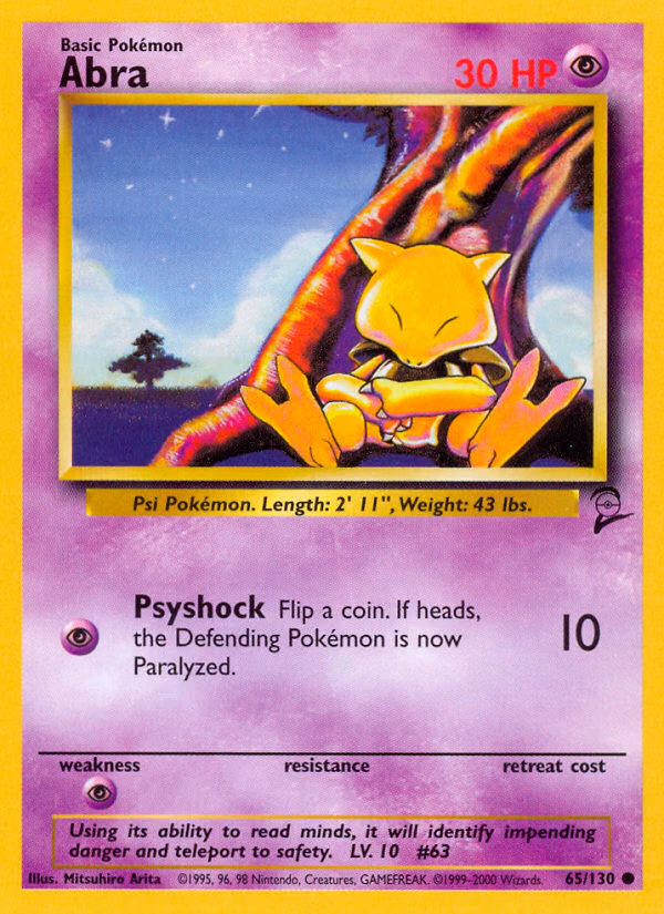 Abra Pokemon card (65/130, Base Set 2)