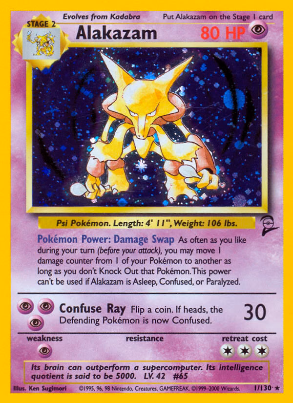 Alakazam Pokemon card (1/130, Base Set 2)