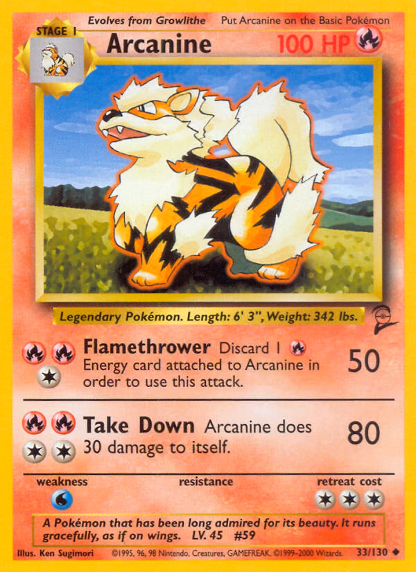 Arcanine Pokemon card (33/130, Base Set 2)