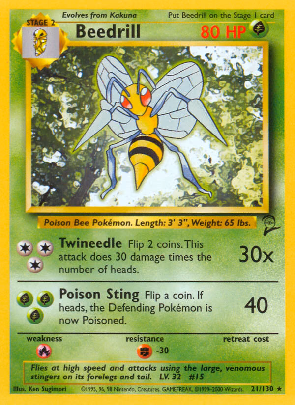 Beedrill Pokemon card (21/130, Base Set 2)