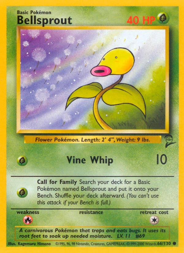 Bellsprout Pokemon card (66/130, Base Set 2)