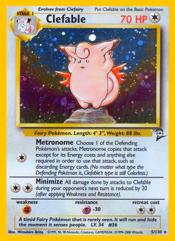 Clefable Pokemon card (5/130, Base Set 2)