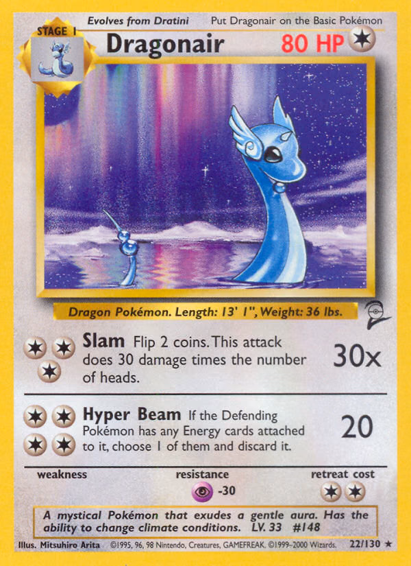 Dragonair Pokemon card (22/130, Base Set 2)