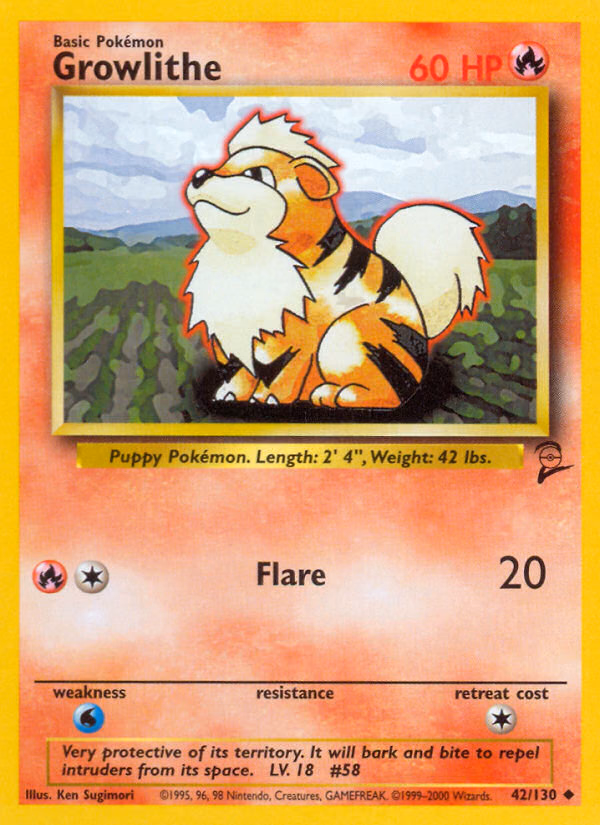 Growlithe Pokemon card (42/130, Base Set 2)