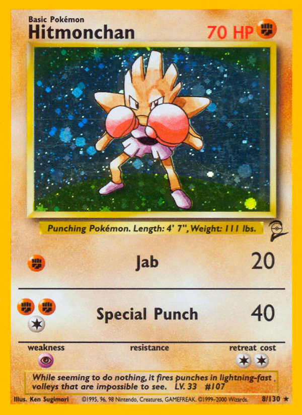 Hitmonchan Pokemon card (8/130, Base Set 2)