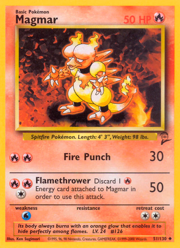 Magmar Pokemon card (51/130, Base Set 2)