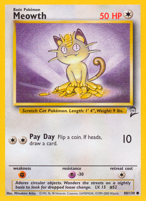Meowth Pokemon card (80/130, Base Set 2)