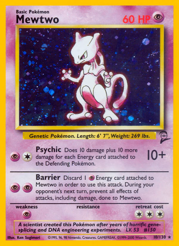 Mewtwo Pokemon card (10/130, Base Set 2)